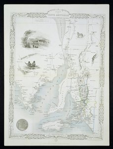 Parte de Australia del Sur, de una serie de mapas mundiales publicados por John Tallis y Co, Nueva York y Londres, 1850s